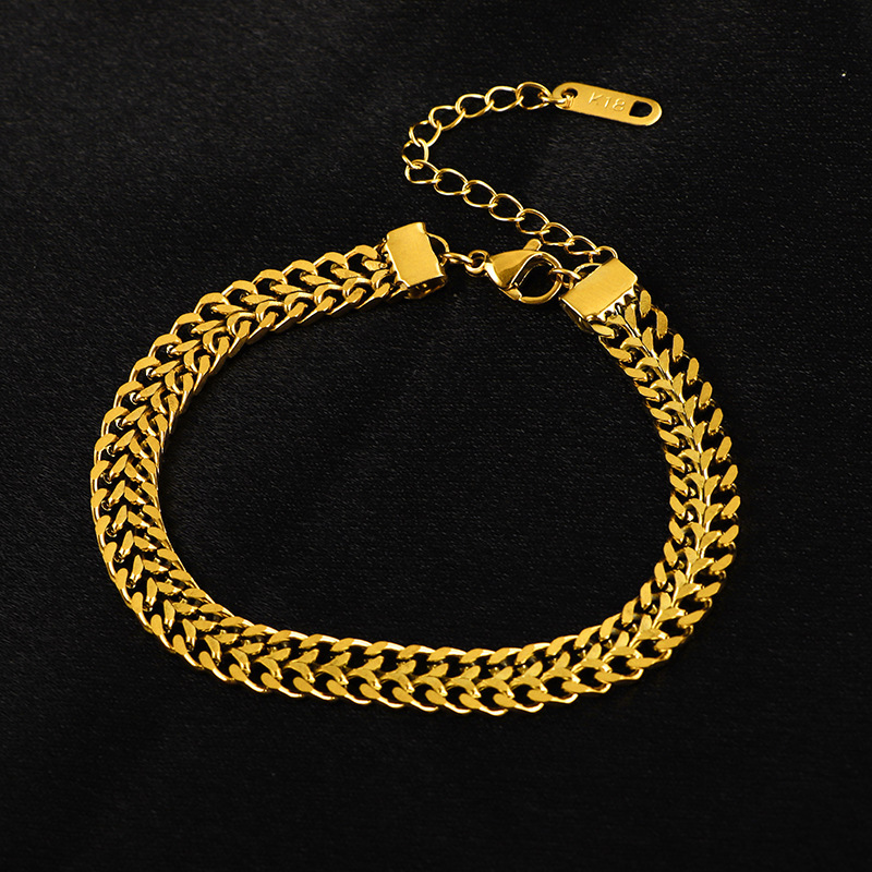 European and American style new retro double 18K thick twist bracelet women's ins short design girlfriends jewelry simple student