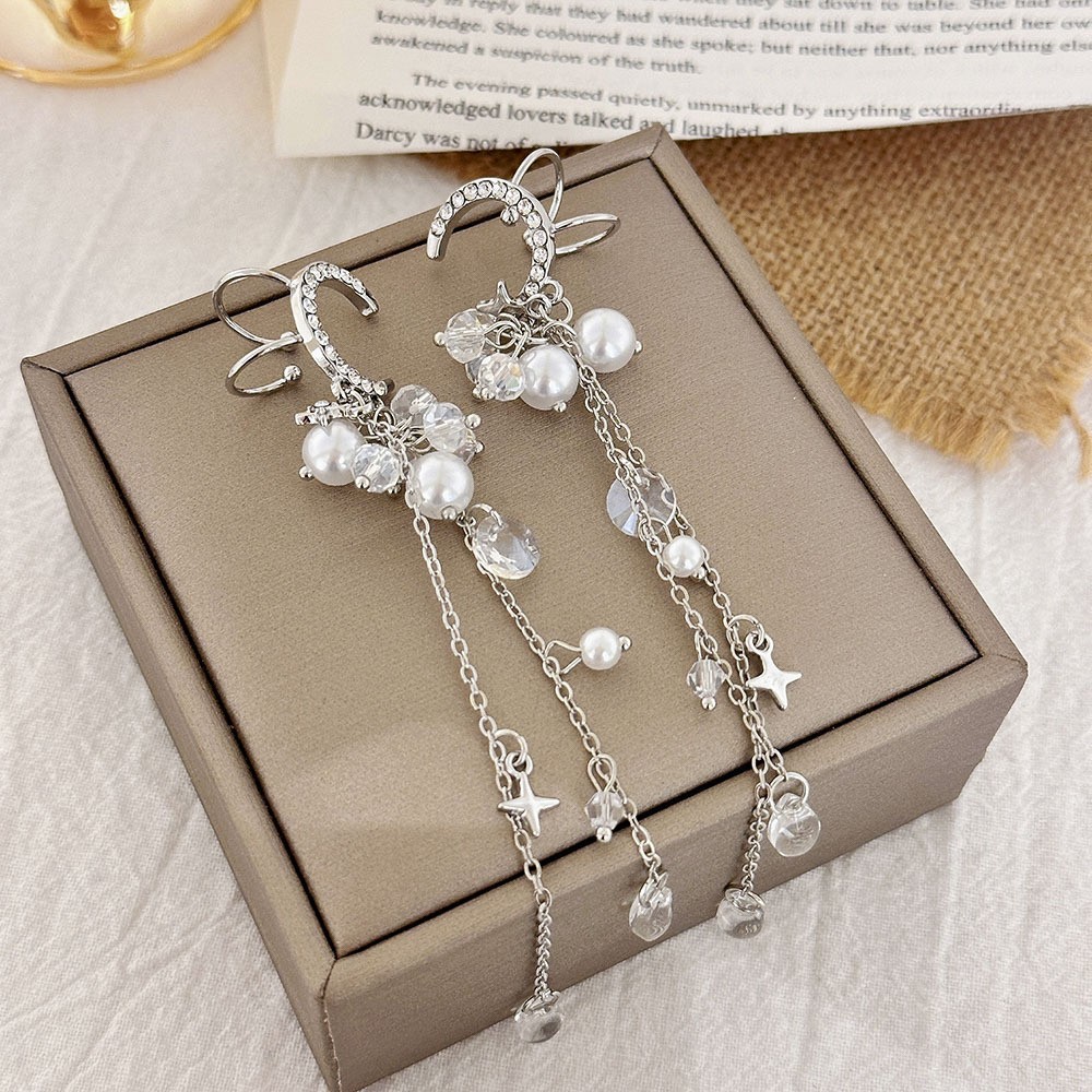 Pendientes largos con flecos elegantes y diamantes con aguja de plata Pendientes de todo fósforo de temperamento de nicho Pendientes simples y ligeros de lujo de alta gama Mujeres