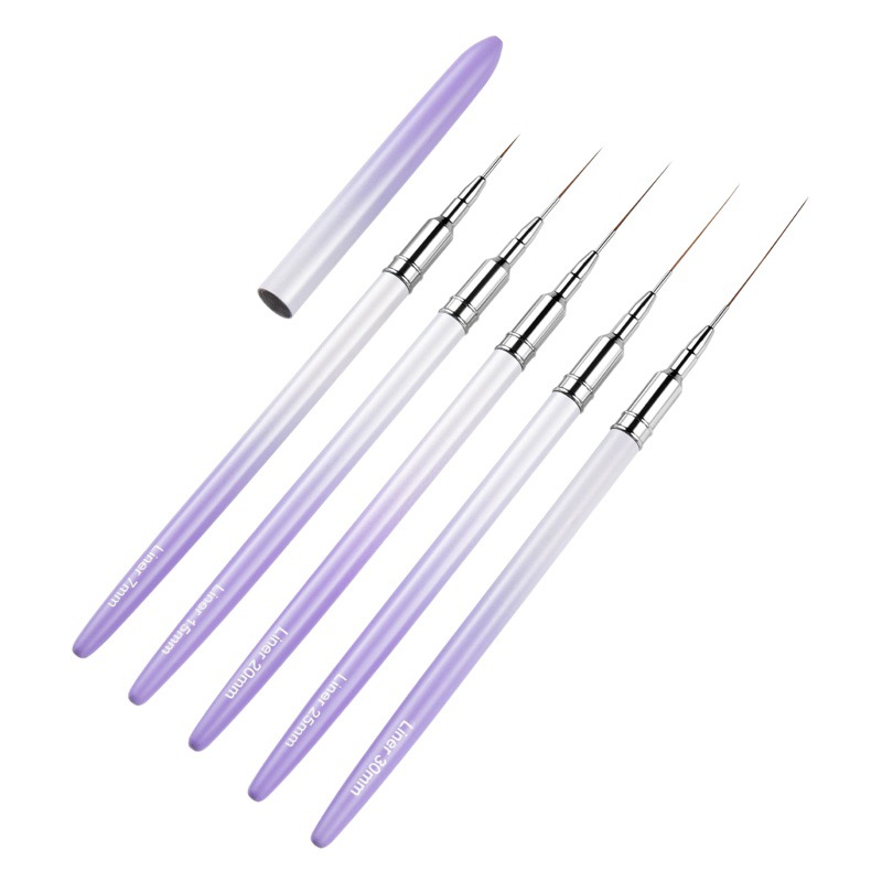 Cepillo de dibujo de lana fina a cuadros pluma de pintura degradado blanco púrpura Cruz-frontera de la pluma de dibujo de uñas traje de aguja tubo de dibujo pintado Borde de dibujo