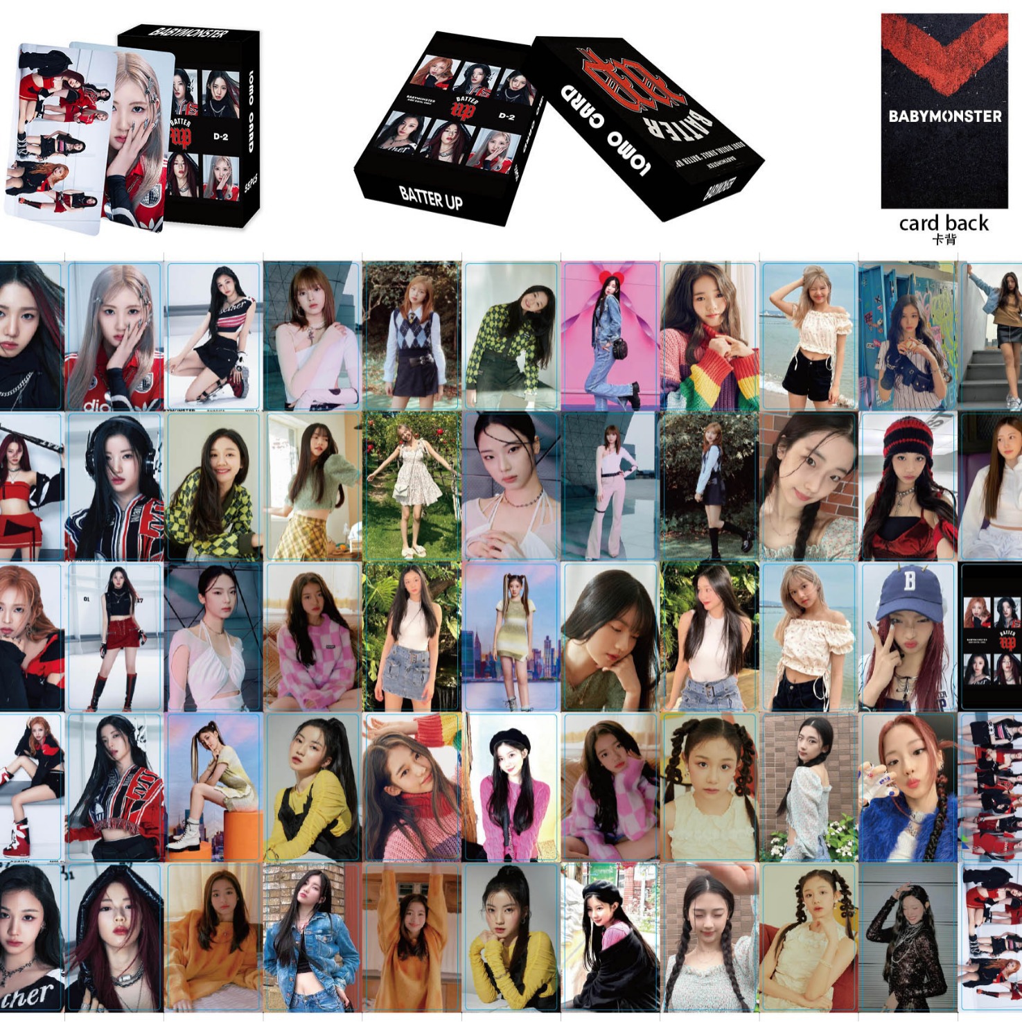 55張BABYMONSTER出道曲BATTER UP明信片LOMO卡收藏卡片寶貝怪獸
