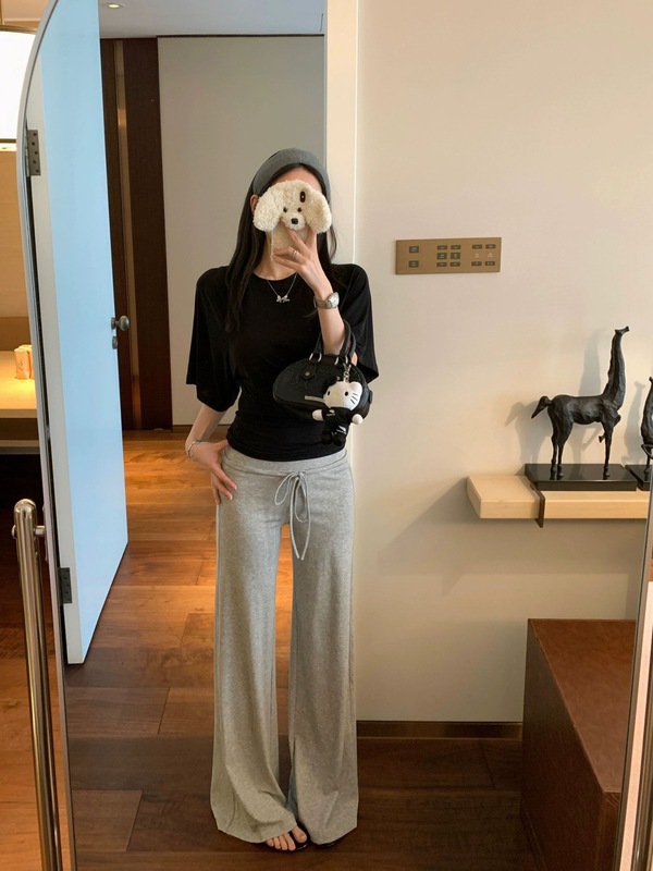 e go studo 天丝亚麻宽袖显软糯垂显瘦T恤女夏简约时尚百搭上衣|undefined
