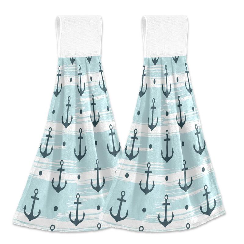 Anchor Pattern Kitchen Bathroom Laundry Room Hand Towel Hanging Towel with Ring Dishwashing Cloth Absorbent Cross-Border Towel