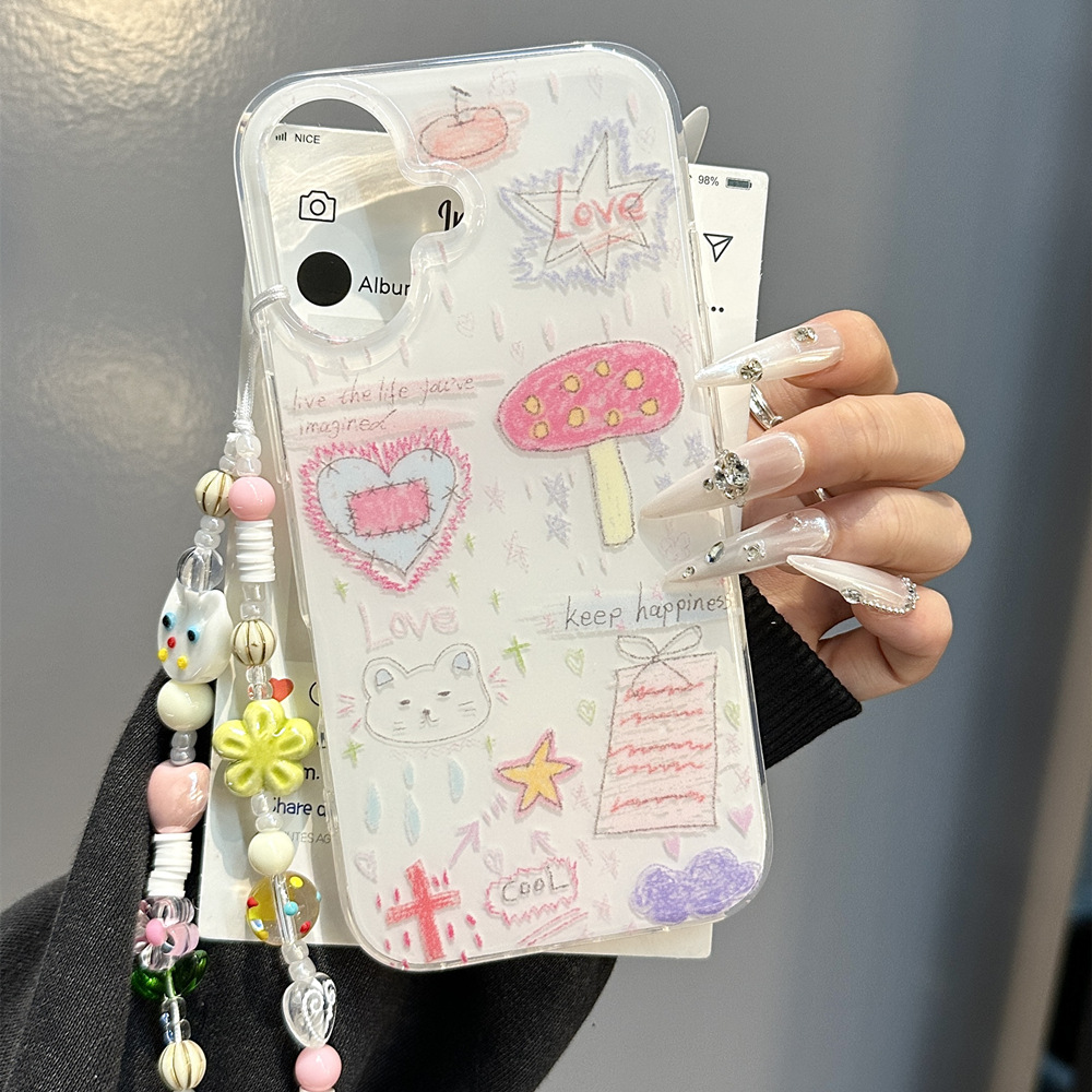 Nicho lindo graffiti hongo gato para Apple 15Pro/16Pro funda para teléfono móvil 15ProMax femenino 13/14