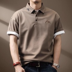 高品質シンプル刺繍poloシャツ男2025夏新型アメリカレトロ半袖tシャツ男潮牌tシャツ