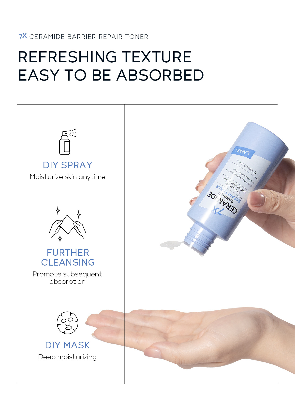 Cross-border LAIKOU ceramide Toner 100ml for hydrating, moisturizing and beautifying. Factory in stock, one-piece consignment undefined
