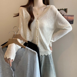 2025 New Summer Style Cool and Breathable Ice Silk Knitted Sun Protection Blouse Large Size Versatile Cardigan Top