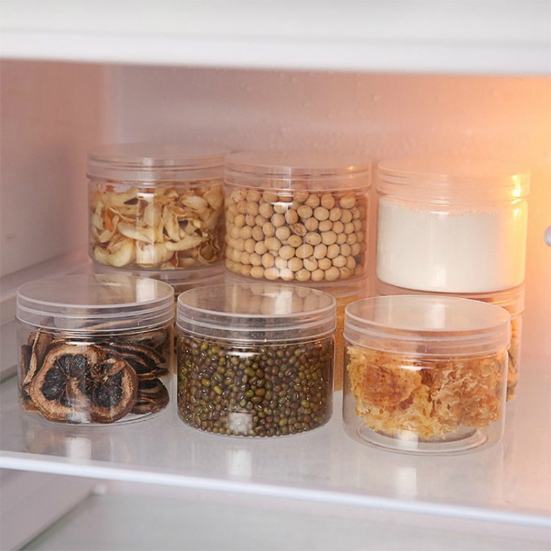 Tanque de sellado botella de plástico jarro de té pequeño transparente con tapa de la cocina doméstica caja de almacenamiento de granos