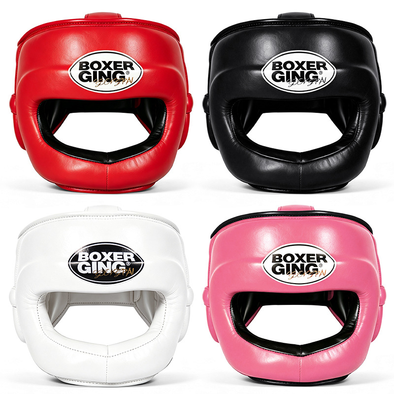 Professional boxing head guard, sparring, Muay Thai training, real leather head protector for adults, unisex protective gear