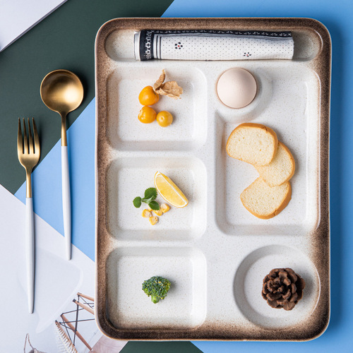 Japanese-style ceramic divided plate, one-person meal plate, meal-sharing system, household divided plate, adult tableware, creative meal-sharing plate