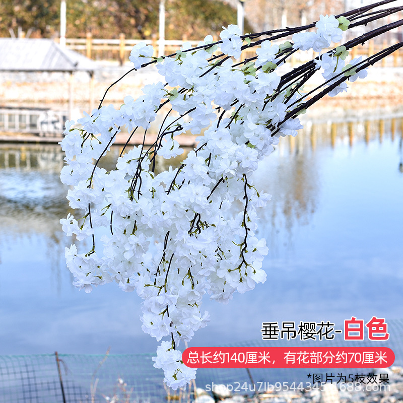Simulación de flores de cereza flores de melocotón flores de pera flores de ciruela flores de bodas flores falsas vid decoración jardín balcón red de manglares paisaje de pared