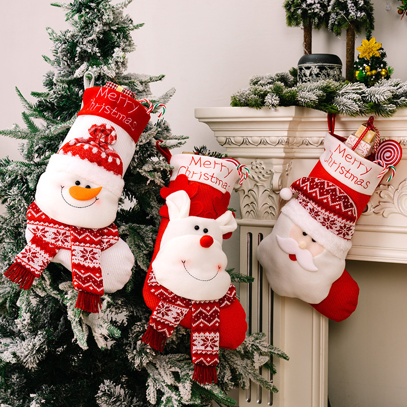 3種類の豪貝の新型のクリスマスの装飾の靴下の立体の老人のヘラジカのニットの靴下の子供の贈り物の袋の赤いクリスマスの靴下|undefined