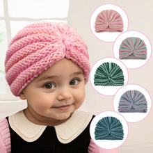 跨境秋冬新款宝宝针织帽 保暖可爱儿童拼色条纹毛线帽 婴幼儿胎帽