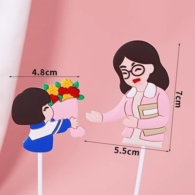 Profesores y estudiantes de pegamento suave y ramo de flores