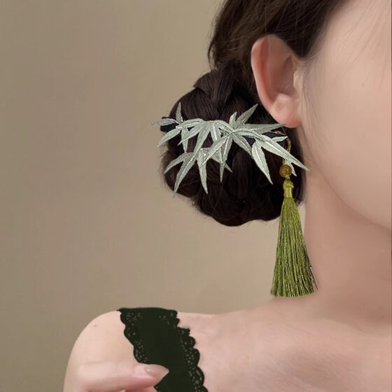 Bamboo Shadow Fushu ~ Bamboo Imitation Wrapping Flower Pearl Hairpin Chinese Style Chinese Style Super Immortal Back of Head Clip Spring Clip