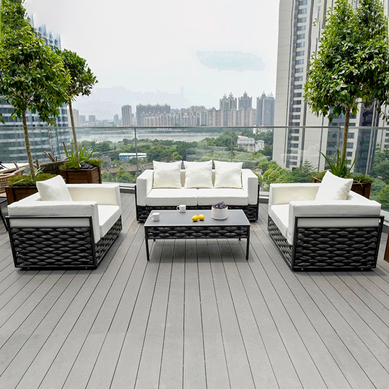 Conjunto de sofás de ratán para exteriores, para terraza de jardín, patio de hotel o villa, sala de estar, combinación de sofás de aleación de aluminio.