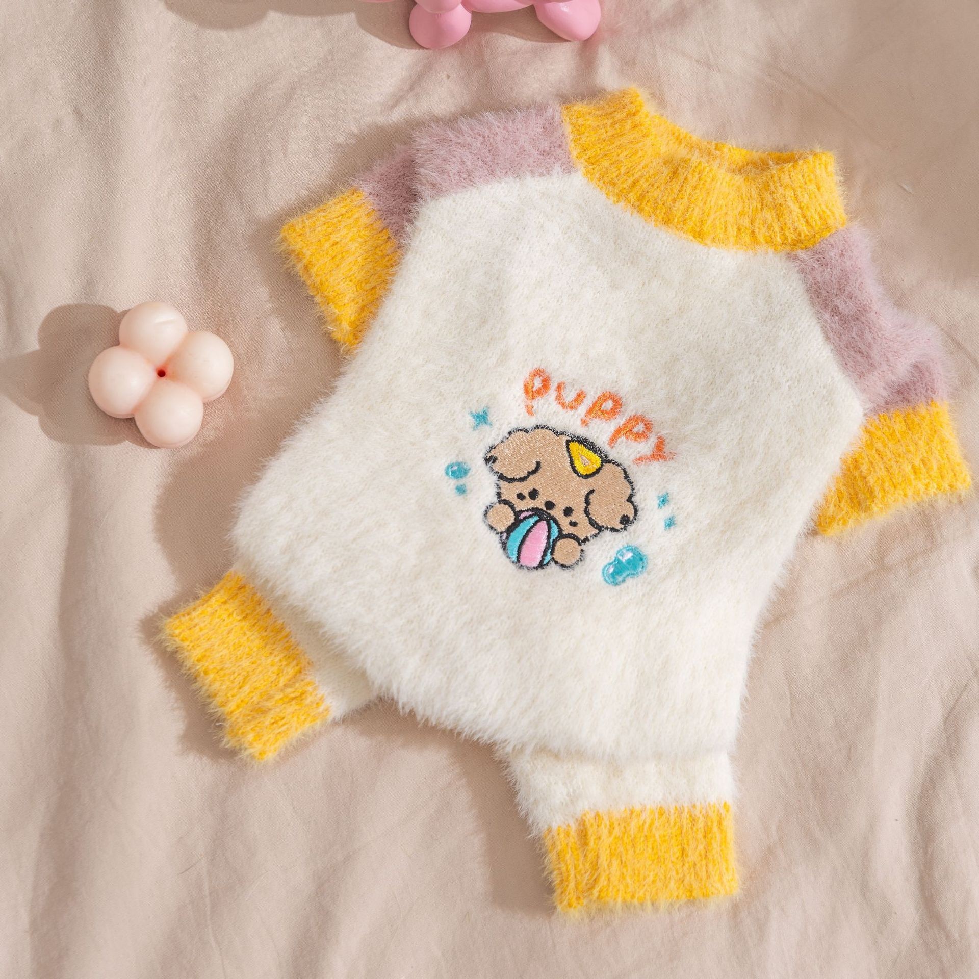 Свитер для домашних животных→Желтый свитер для четвероногих щенков