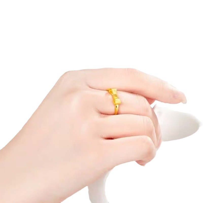 Brass Gold Plated Bow Ring Vietnam Sand Gold Opening Twist Finger Ring Fashion Women's Gold Shop Supply_voghion.com