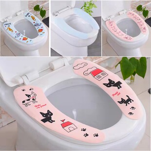 Printed cartoon can be cut and pasted electrostatic toilet stickers washable bathroom toilet seat cushion toilet cushion