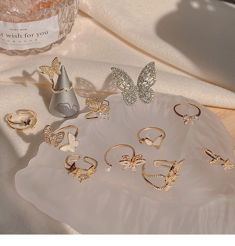 Fashion Butterfly Copper Inlay Artificial Gemstones Pearl Rings 1 Piece