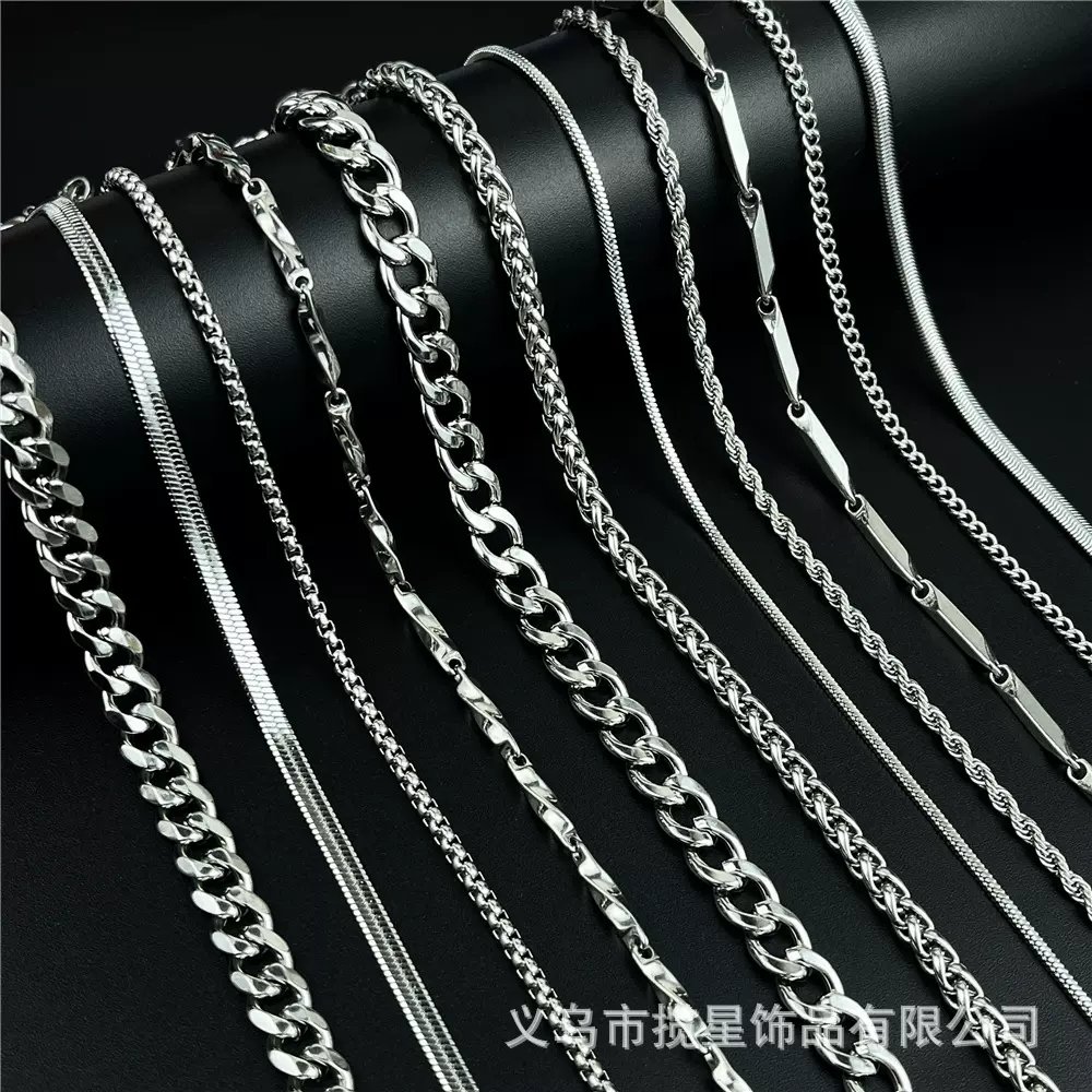 跨境NK链钛钢古巴链男士嘻哈项链简约蛇骨链百搭素链锁骨链女批发