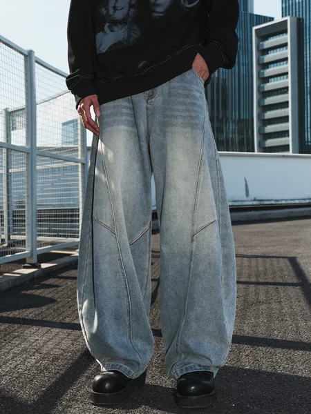 Distressed Washed Denim Jeans for Men, Autumn New Vintage Style, Loose Fit, Trendy Brand Long Pants