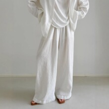 徐大脸吖 慵懒松弛感100亚麻裤子春夏直筒阔腿裤白色休闲裤女