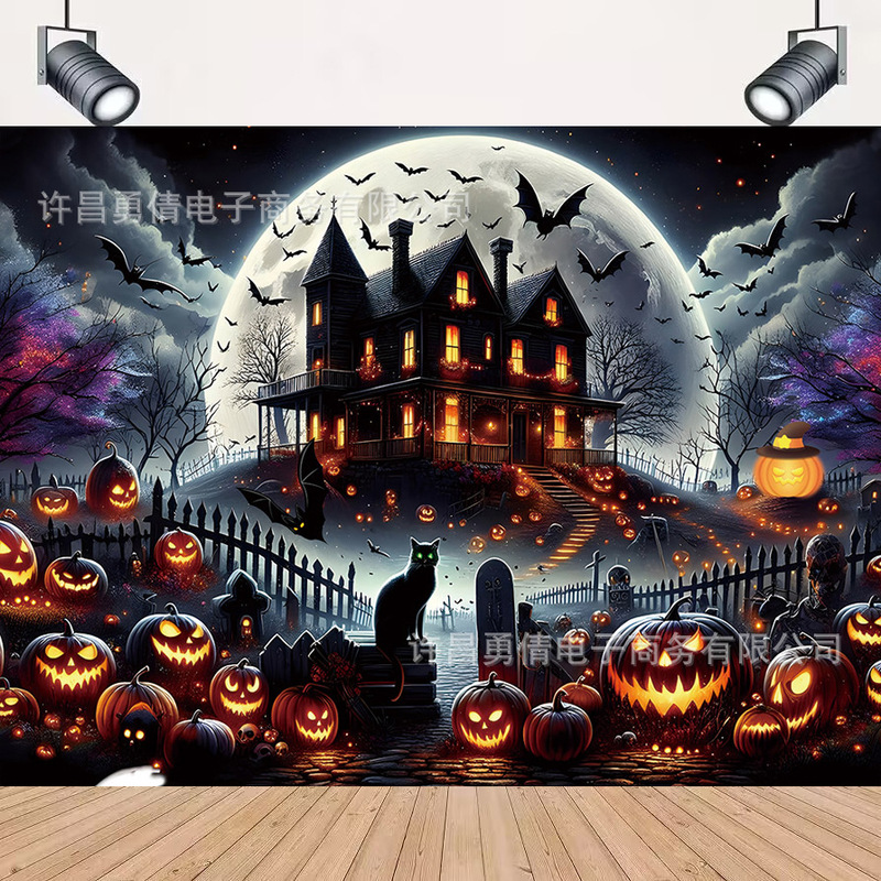 Cross-border New Dark Horror Castle Photography Background Cloth Halloween Party Decoration Props Banner Hanging Cloth Cross-border New Dark Horror Castle Photography Background Cloth Halloween Party Decoration Props Banner Hanging Cloth