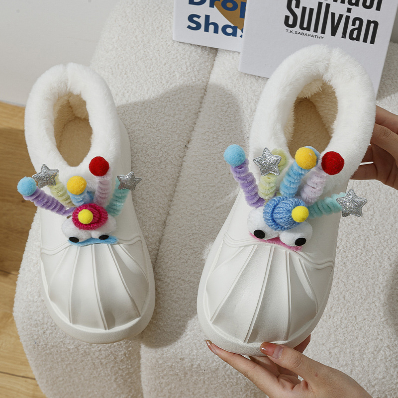 2023新款棉拖鞋女可爱毛绒保暖防滑DIY居家外穿大头踩屎感棉鞋花