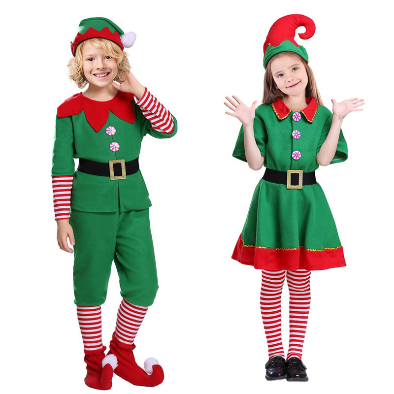 クリスマス衣装子供クリスマス妖精服コスプレ舞台服男女グリーンクリスマス服工場直供|undefined