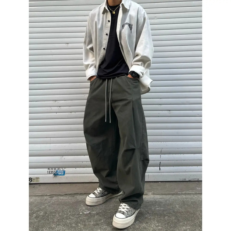 Military Green Deconstructed Patchwork Cargo Pants for Men, Autumn Trendy Brand Pleated Scimitar Pants, American Casual Straight Wide-Leg Pants Military Green Deconstructed Patchwork Cargo Pants for Men, Autumn Trendy Brand Pleated Scimitar Pants, American Casual Straight Wide-Leg Pants