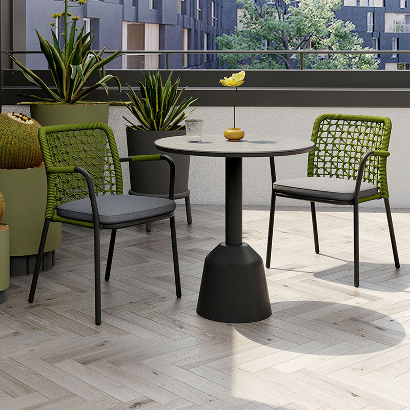 Conjunto de mesa y sillas de ratán para patio y jardín, mesa redonda impermeable y resistente al sol para balcón, muebles de aleación de aluminio. image 13