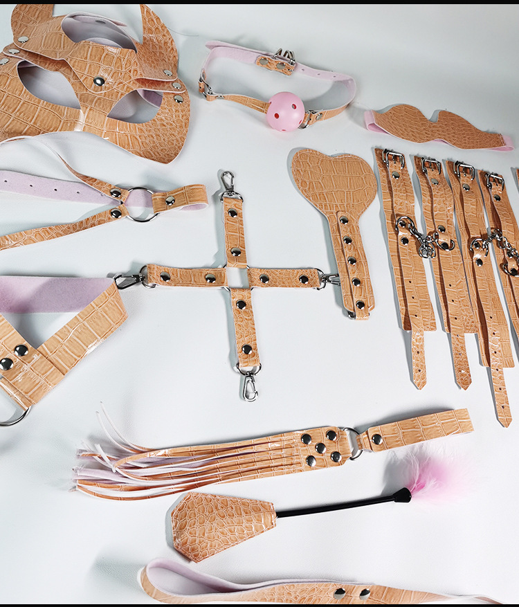 Jiuai SM Snake-Pattern Flocking 12-Piece Bondage Set with Hand and Foot Cuffs, Mouth Gag and Collar — detail image 29