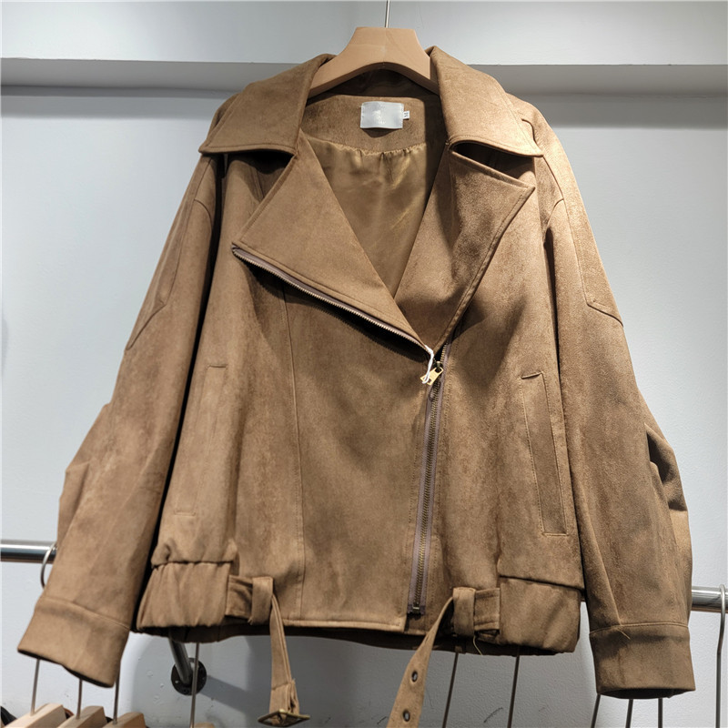 Retro Meirade de peluche corto abrigo curry mujer 2026 primavera nueva chaqueta de cuero de volador de locomotora