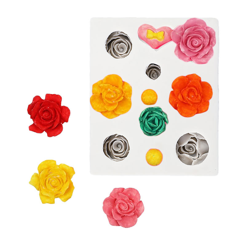 Tridimensional Rosa amor pequeña flor hornear fondant molde de silicona chocolate arcilla epoxi Decoración Accesorios en stock