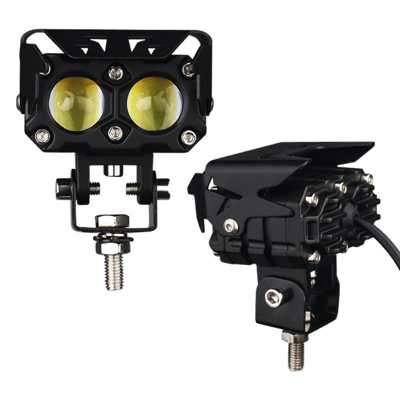 LED motocicleta Luz de dos colores lejos y cerca de la luz externa luz de trabajo coche motocicleta proyector modificado faro transfronterizo