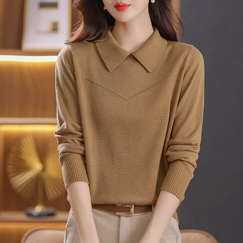 2026 Autumn New Style Doll Collar Knit Sweater for Women, Fashionable Loose Long Sleeve Top, Stylish Base Shirt for Mothers