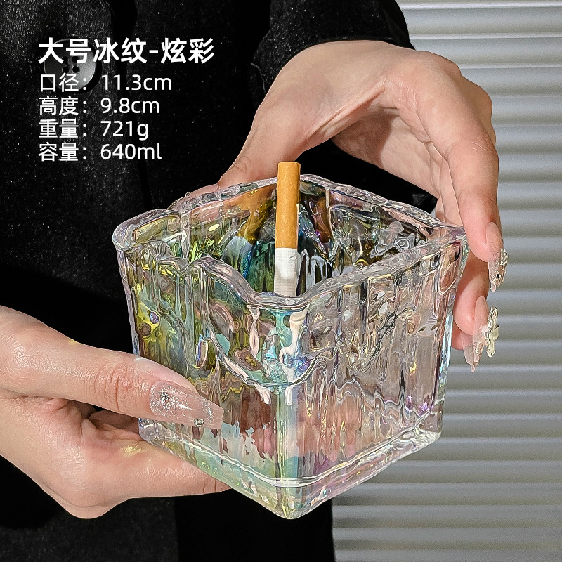 Patrón de glaciar, sensación de alto nivel, cubitos de hielo, cenicero cuadrado, cristal, celebridad de Internet, lujo ligero, decoración de sala de estar para el hogar creativo de nicho