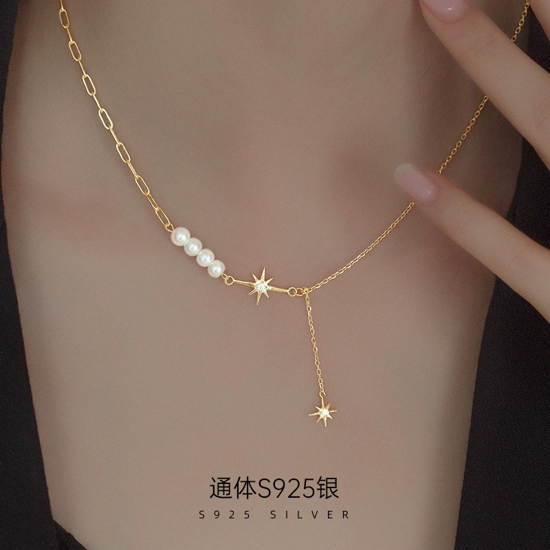 榕树下 Summersk necklace with tassels, silver 925 sample, European style, интернет-знаменитость