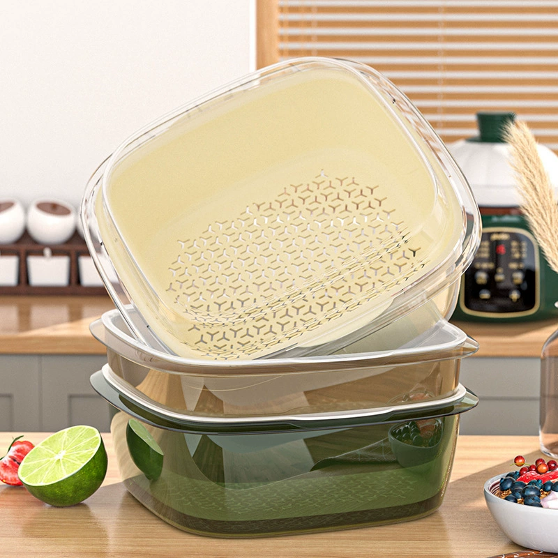 ПЭТ двухслойная корзина для слива с крышкой таз для фруктов таз для мытья овощей Бытовая кухонная корзина для овощей прозрачная пластиковая утолщенная корзина для мытья овощей