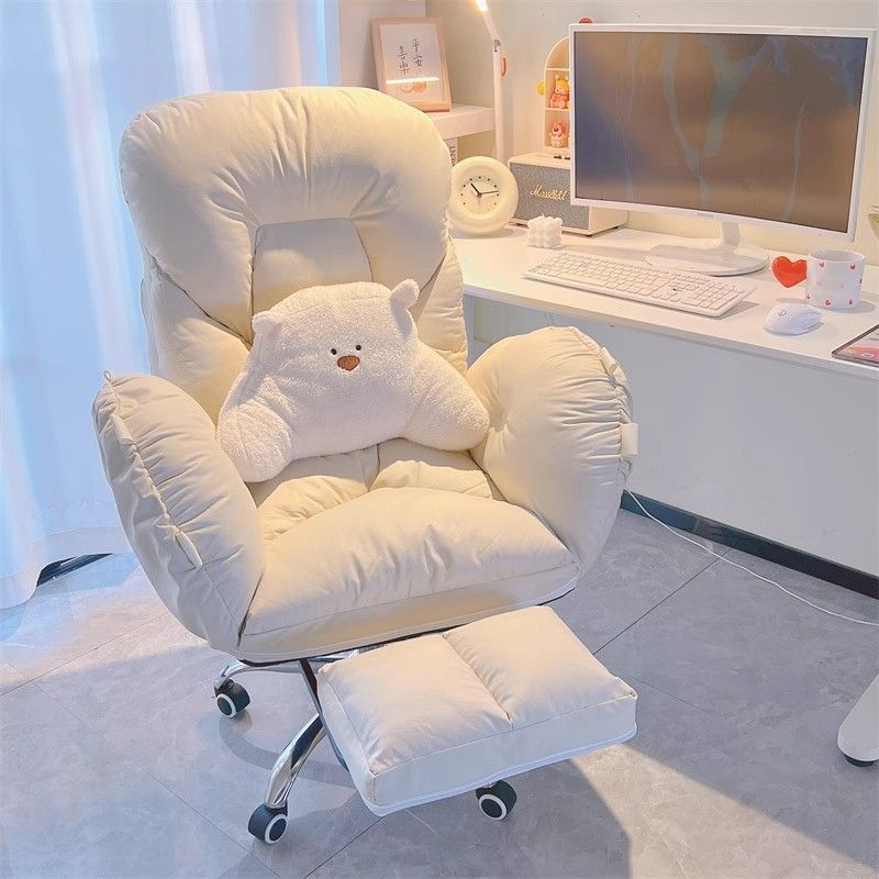 Lazy Computer Chair for Home Use, Comfortable Reclining Office Chair, Girls' Bedroom Dormitory Sofa Chair with Backrest, Gaming Chair