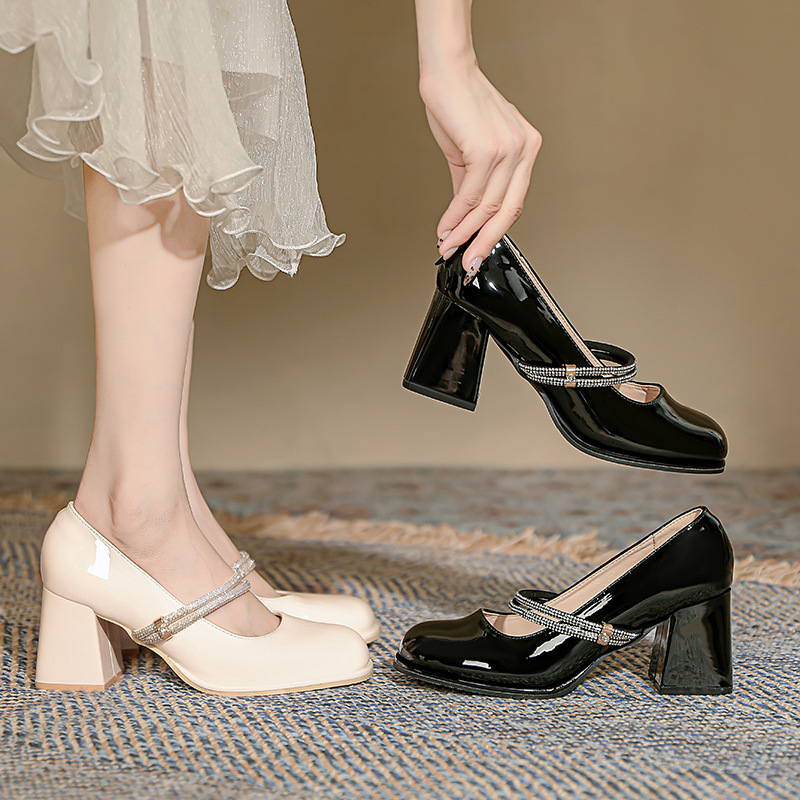 MZ-29 Chubby Feet Wide Feet Mary Jane High Heels Rinky Strap Thick Heel Sandals plus size Round-toe All-match Comfortable Heels