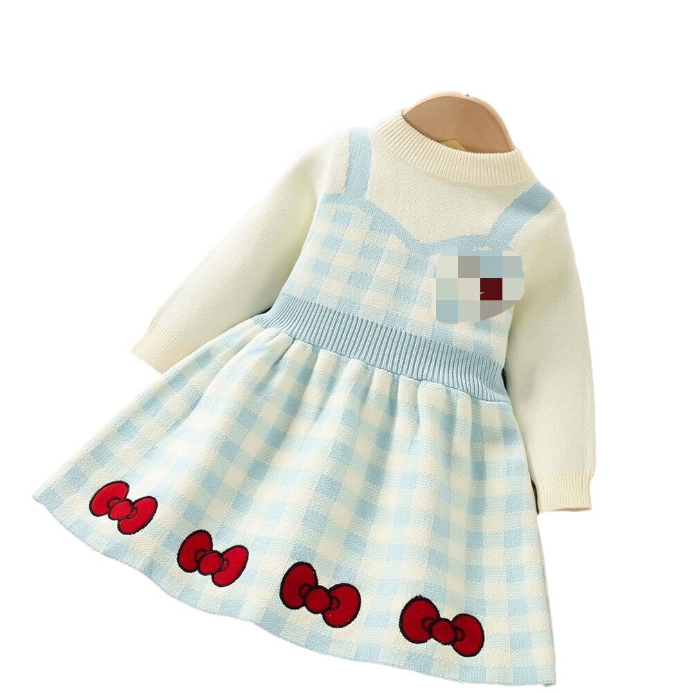 Ragazze Di Lana D 2023 Inverno Nuova Bambina Alla Moda Falso in Due Pezzi Del Fumetto Ricamato a Maniche Lunghe per Bambini_voghion.com