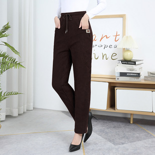 Winter New Mothers' Corduroy fleece-lined Thickened Casual Pants Elder's High Waist Pants Lined Warm Pants