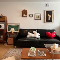 Nordic Technology Leather Sofa, Minimalist Modern Small House Living Room Italian Black Mid-Century Double/Triple Sofa