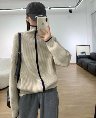 Autumn and winter new pattern wool knitting coat High collar zipper sweater Easy thickening Lazy wool Sweater