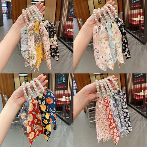 Korean new style pearl headband hairband floral bow hair accessories streamer hairband Korean style ponytail headwear wholesale