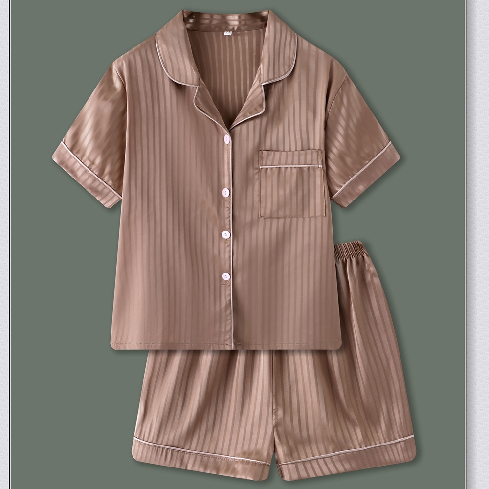 아이스 실크 잠옷 여성 의류 세트 2024 여름 얇은 실크 짧은 소매 카디건 섹시한 홈 옷