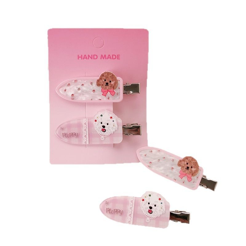 Lindas pinzas para el cabello de par de cachorros para mascotas, pinzas sin marcas de corazón de niña linda, pinzas de flequillo dulces y versátiles, accesorios para el cabello de dibujos animados