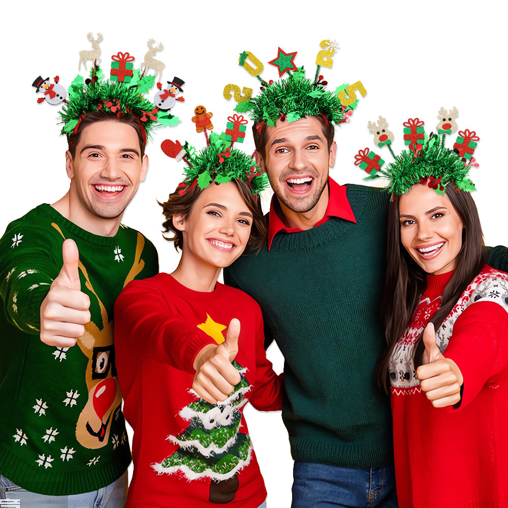 Juldekorationer Färgstång Hårring Älg Snögubbe Festklädsel Nyttår 2025 Digitalt Pannband_voghion.com