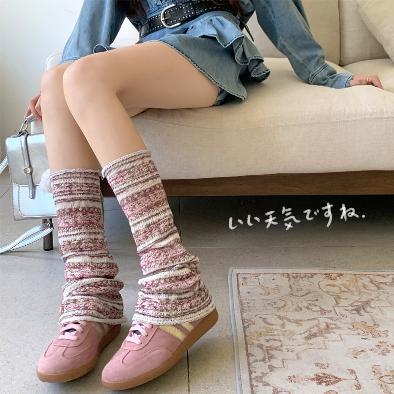 Ins British thick line vintage printed socks warm autumn and winter Korean Japanese calf warm pile stockings for children